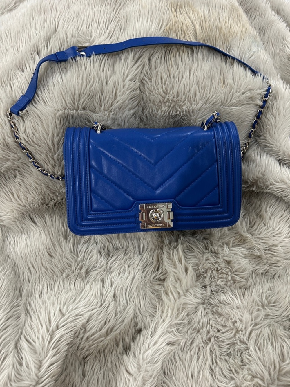 Badgley Mischka Electric Blue Quilted Crossbody with Silver Chain
